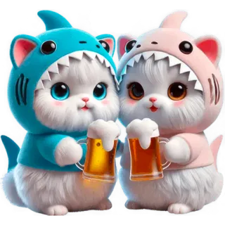 🍺 kat, haai, bier, schattig, dier, cartoon, grappig telegram sticker