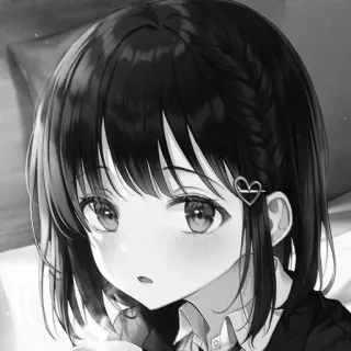 😲 Anime Mädchen, niedlich, Herz, Haarnadel, Porträt, Schwarzweiß telegram sticker