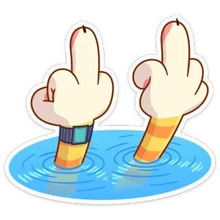 🖕 dedo corazón, ofensivo, gesto, dibujo animado, agua, manos whatsapp sticker