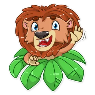 👋 Löwe, Cartoon, Tier, Blätter, niedlich telegram sticker