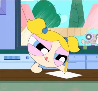 📝 Bubbles The Powerpuff Girls desenho animado, personagem, Florzinha, As Meninas Superpoderosas, escrita, desenho, papel telegram sticker