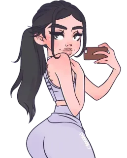 🤳 ragazza, selfie, cartoni animati, fitness, abbigliamento sportivo, palestra, donna telegram sticker