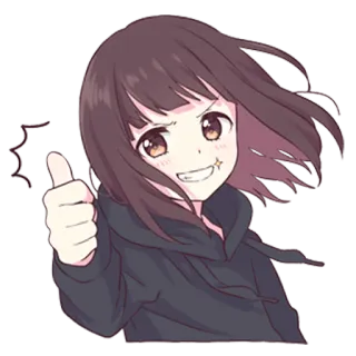 👍 Anime, Fille, Pouce levé, Positif, Joyeux, Mignon, Dessin animé telegram sticker