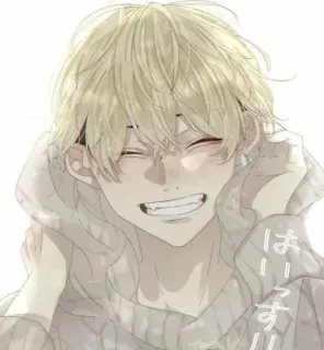 ▪️ はいっす!! Anime, Manga, Ragazzo, Sorriso, Allegro, Felpa con cappuccio telegram sticker