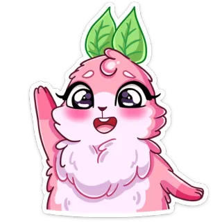 👋 mignon, autocollant, rose, créature, animal, feuille, dessin animé telegram sticker