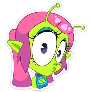 🧐 Alien, Desenho animado, Fofo, Feminino, Cabelo rosa, Pele verde telegram sticker
