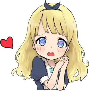 😍 dziewczyna anime, blondynka, oczy w serca, kawaii, słodkie, kreskówka, chibi whatsapp sticker