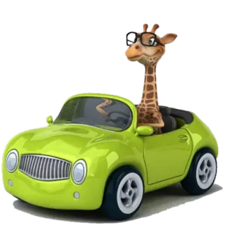 🚙 Giraffe, Auto, Tier, Brille, Autofahren telegram sticker