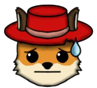 😟 fox, red hat, emoji, sweat drop, sad, cartoon telegram sticker