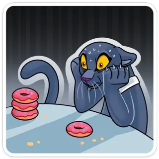😱 hoạt hình, động vật, báo đen, bánh rán, buồn, đổ mồ hôi telegram sticker