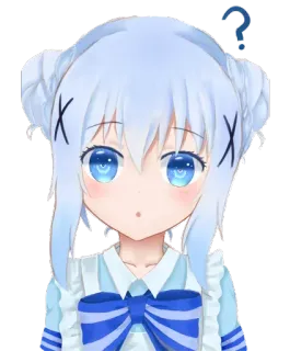 ❓ garota anime, cabelo azul, ponto de interrogação, fofa, surpresa, personagem de anime telegram sticker