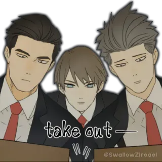 🔒 take out Anime, Dibujos animados, Hombres de negocios, Para llevar, Serio, Hombres telegram sticker