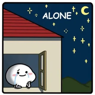 🥺 ALONE Einsamkeit, Traurigkeit, Weinen, Cartoon, Nacht, Sterne, Mond telegram sticker