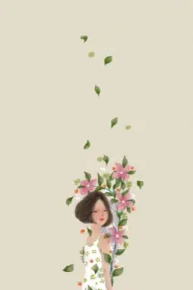 🌸 девушка, цветы, искусство, иллюстрация, природа, красота telegram sticker