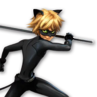😏 Cat Noir Miraculous: Tales of Ladybug & Cat Noir 卡通, 超级英雄, 猫, 面具, 武器 whatsapp sticker