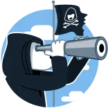 👁 пират, подзорная труба, смотрит, флаг, мультфильм, персонаж whatsapp sticker