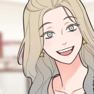 🖤 mulher, desenho animado, sorriso, loira, brincos de estrela whatsapp sticker