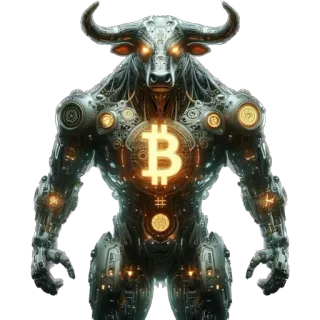 🫥 Bitcoin, Cripto, Toro, Cyborg, Moneda digital, Finanzas, Tecnología telegram sticker