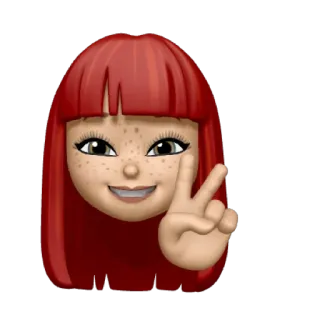 ✌ Emoji, Memoji, Segno di pace, Capelli rossi, Donna telegram sticker