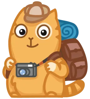 📷 cat, travel, camera, adventure, backpack telegram sticker