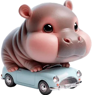 🚙 ippopotamo, animale, cartone animato, auto, carino, cucciolo di ippopotamo, guidare telegram sticker
