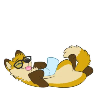 ☺️ fox, cartoon, animal, glasses, lying down, cute telegram sticker