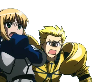 😨 Saber, Gilgamesh Fate アニメ, Fateシリーズ, セイバー, ギルガメッシュ, 衝撃, 面白い, 漫画 telegram sticker