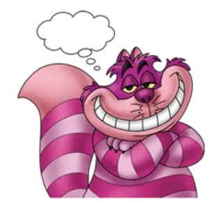😏 Cheshire Cat Alice in Wonderland 체셔 고양이, 이상한 나라의 앨리스, 만화, 고양이, 미소, 생각 telegram sticker
