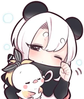 😪 Anime, Kawaii, Panda, Lindo, Chibi, Guiño, Pájaro, Arte digital telegram sticker
