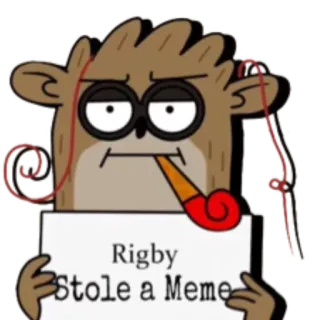 😠 Rigby Regular Show Rigby Stole a Meme Kreskówka, Meme, Impreza, Śmieszne, Zwyczajny serial telegram sticker