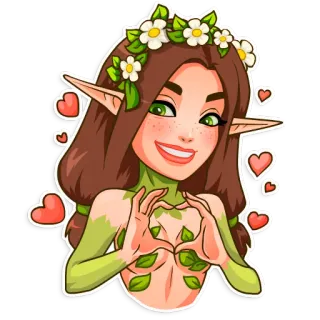 😍 elf, fantasy, hearts, leaves, nature, cartoon, sticker telegram sticker