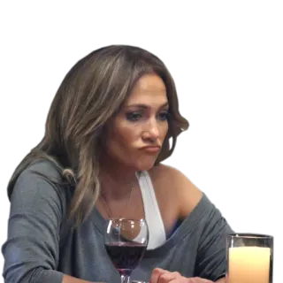 😔 Jennifer Lopez, expression, sad, disappointed, wine, candle, woman telegram sticker