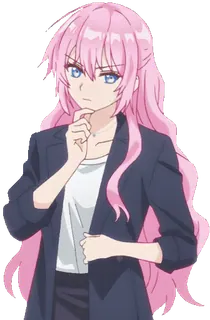 π anime girl, pink hair, blue eyes, business attire, serious, thinking telegram sticker