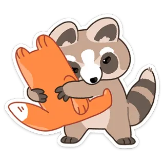 😔 rakun, rubah, peluk, binatang, imut, persahabatan whatsapp sticker