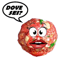 😑 DOVE SEI? almôndega, comida, desenho animado, olhos, lábios, pergunta, italiano telegram sticker