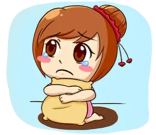 ✌️ Desenho animado, Triste, Chorando, Menina, Almofada, Emoji, Adesivo whatsapp sticker