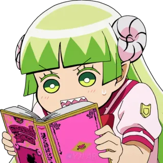 😓 anime, manga, cartoon, character, demon, reading, book, surprised telegram sticker