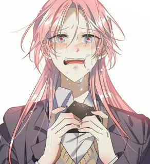 😭 anime, crying, sad, girl, long hair, pink hair, uniform, emotional, tearful telegram sticker