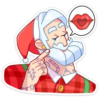 ❤️ Père Noël, Noël, lèvres, baiser, amour, fête telegram sticker