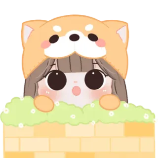 😼 fofo, desenho animado, menina, shiba inu, chapéu de animal, kawaii telegram sticker