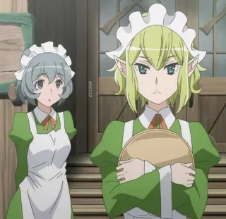 🍀 anime, elf, maid, green uniform, character telegram sticker