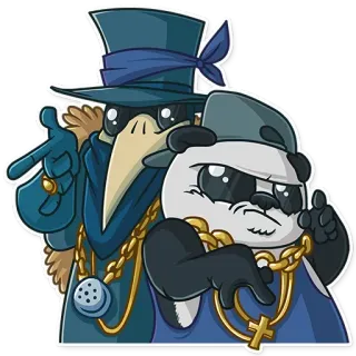😎 cartone animato, animale, corvo, panda, gangster, stile, gioielli whatsapp sticker
