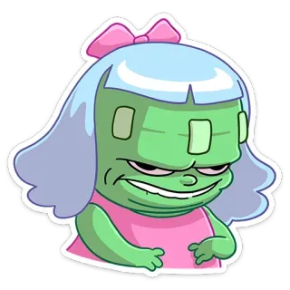 😈 dessin animé, fille, flippant, peau verte, personnage, autocollant telegram sticker