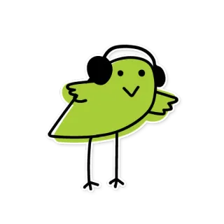 🎧 새, 헤드폰, 초록색, 스티커, 만화, 음악 telegram sticker