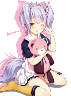 😴 Meoooww Fille anime, Oreilles de chat, Mignon, Kawaii, Ours en peluche telegram sticker
