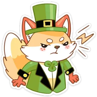 🦊 лиса, лепрекон, злой, мультфильм, стикер, ирландский, день святого патрика whatsapp sticker