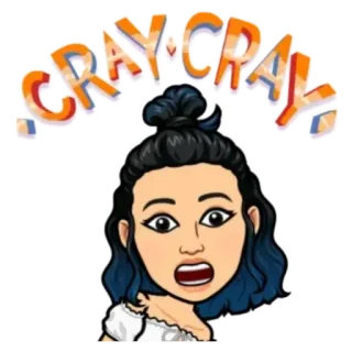 💀 CRAY-CRAY сумасшедший, с приветом, очень странный, Bitmoji, мультфильм, девушка, удивлен, выражение telegram sticker