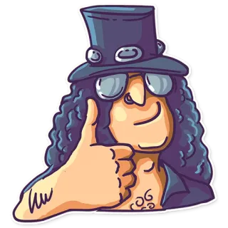 👍 Slash Slash, guitarrista, chapéu, óculos, joinha, estrela do rock, música telegram sticker