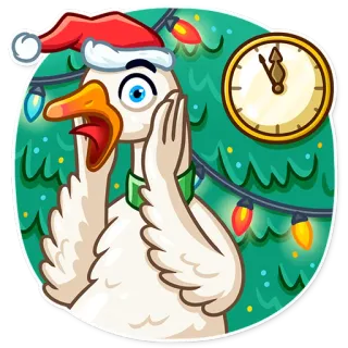 😱 goose, christmas, new year, holiday, clock, cartoon, festive telegram sticker