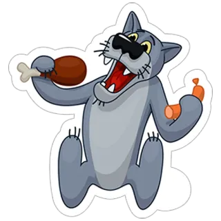 🍗 หมาป่าการ์ตูน, กิน, สัตว์, สติกเกอร์, หมาป่า, เนื้อ telegram sticker